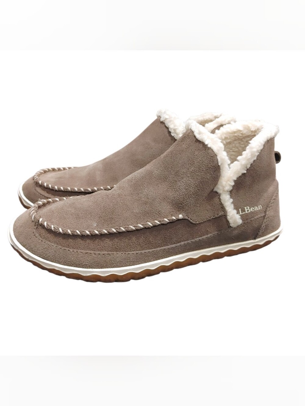 L.L. Bean Taupe Gray Suede Mountain Boot Moccasin Slippers Women's Size 9 - Picture 3 of 9
